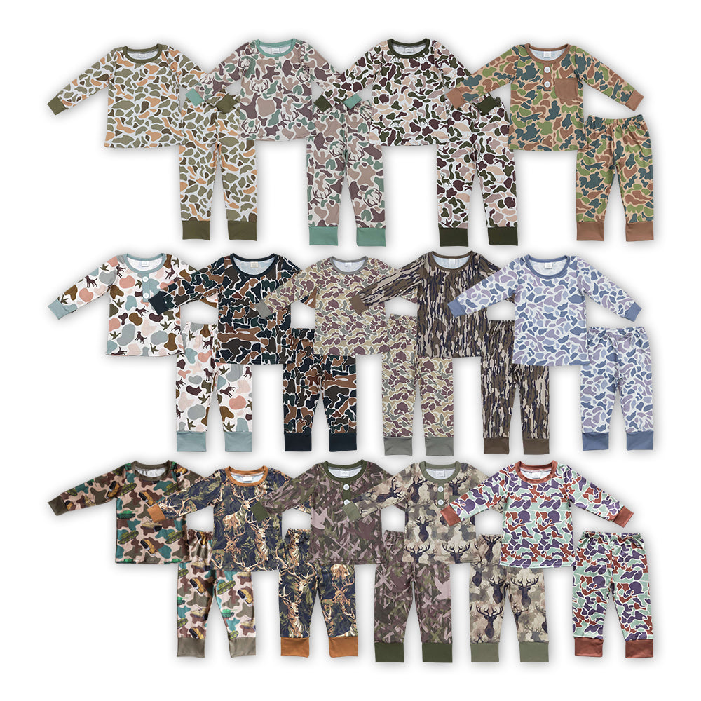 Camo Print Boys Fall Pajamas Outfits Brothers Wear