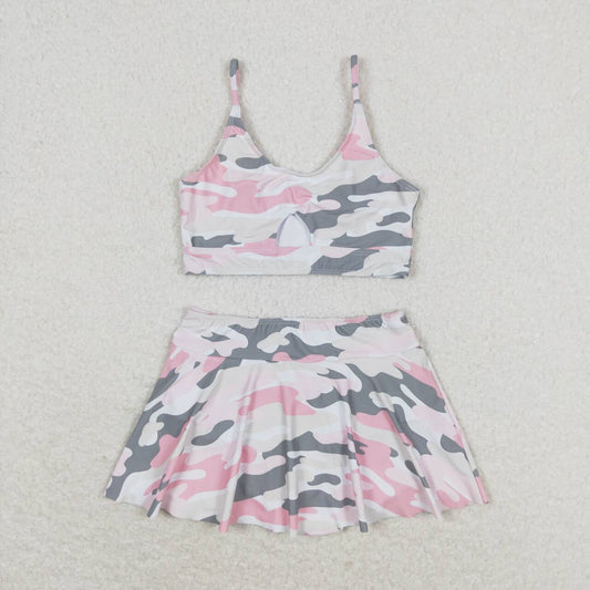 S0285 Pink Camo Print Girls 2 Pieces Swimsuits