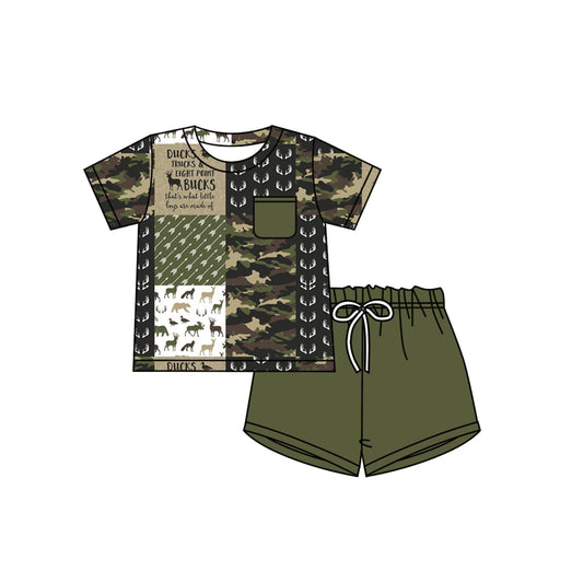 (Custom Design Preorder MOQ 5) Camo Hunting Print Boys Summer Clothes Set