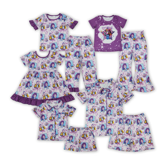 Cartoon Demon Movie Purple Bows Print Famliy Summer Matching Styles