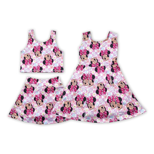 Cartoon Mouse Pink Shorts Skirts Girls Summer Yoga Outfits & Dress Sisters Wear