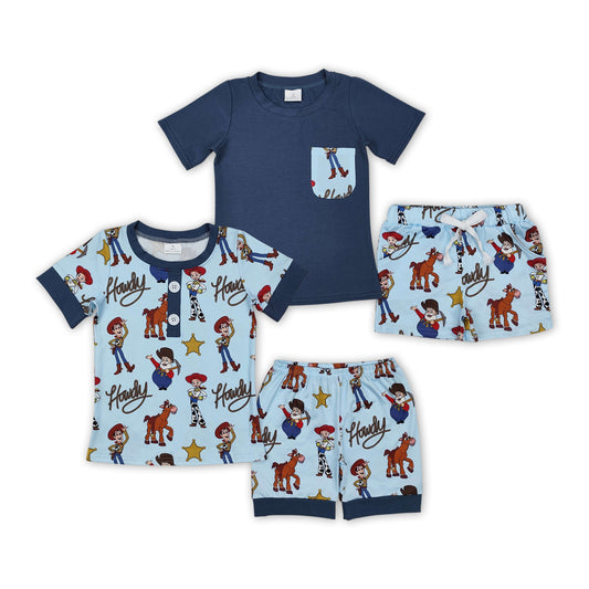 Cartoon Toys Print Boys Summer Clothes Set Brothers Wear Outfits