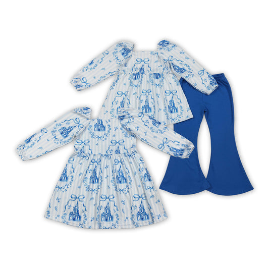 Castle Bows Blue Print Girls Clothes Sisters Wear