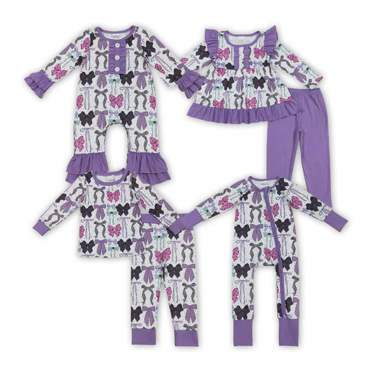 Cat Web Bows Purple Girls Halloween Matching Clothes Sisters Wear