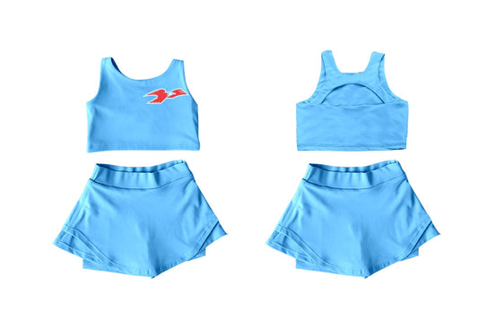 (Custom Design Preorder MOQ 5) Team's Central Blue Print Tank Backless Top Shorts Skirts Girls Summer Yoga Clothes Set