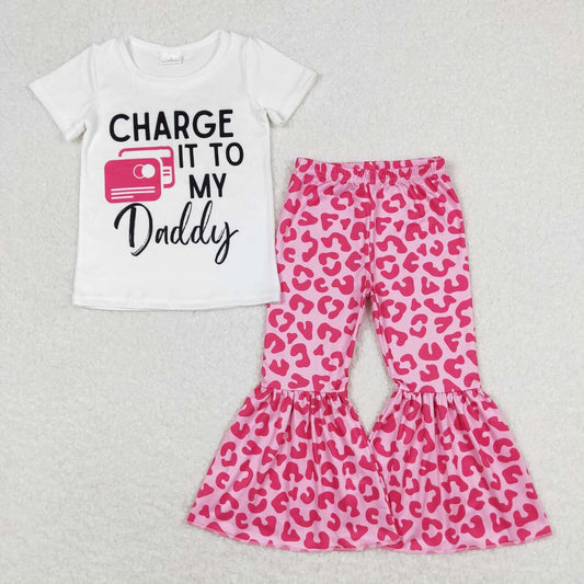 GSPO1447 CHARGE IT TO MY Daddy Top Pink Leopard Bell Pants Girls Clothes Set