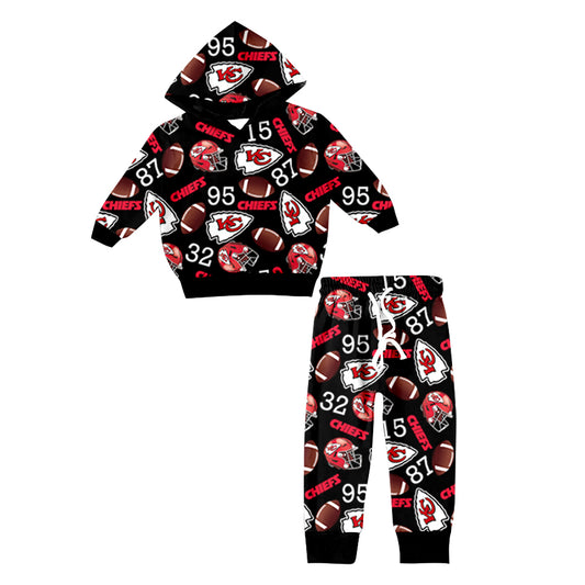(Custom Design Preorder MOQ 5) Team's Chiefs KC Hoodie Top Pants Boys Fall Clothes Set