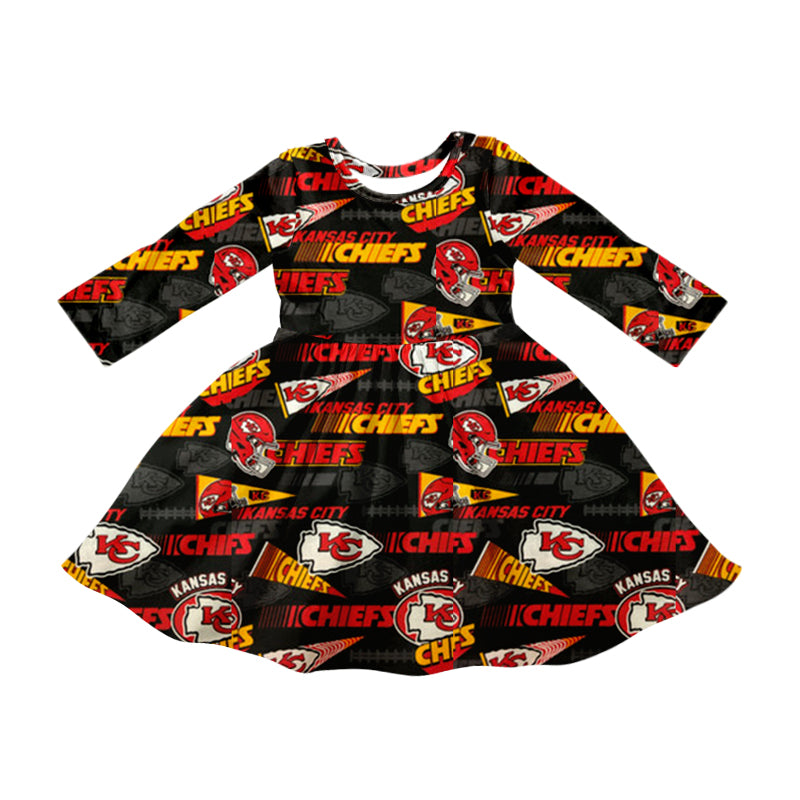 (Custom Design Preorder MOQ 5 ) Team's Chiefs KC Red Print Girls Fall Knee Length Dress