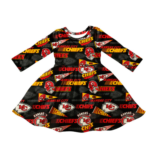 (Custom Design Preorder MOQ 5 ) Team's Chiefs KC Red Print Girls Fall Knee Length Dress