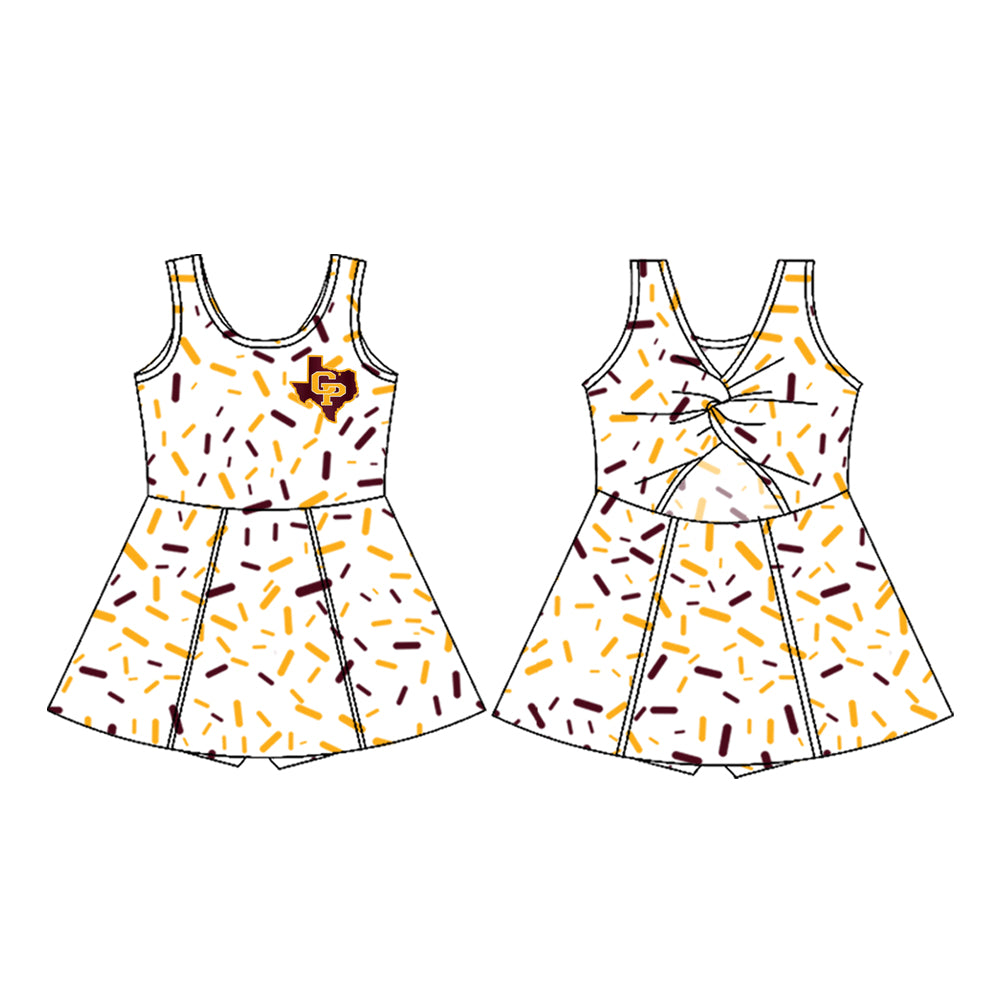 (Custom Design Preorder MOQ 5) Team's Collinsville Sprinkles Print Backless Top Shorts Skirts Girls Summer Yoga Dress