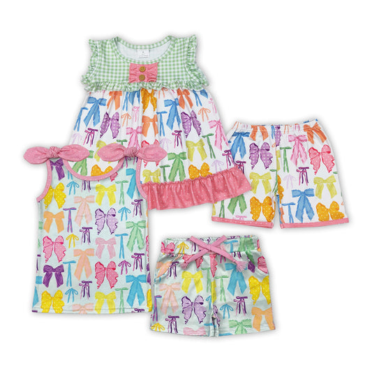 Colorful Bows Print Sisters Summer Matching Outfits