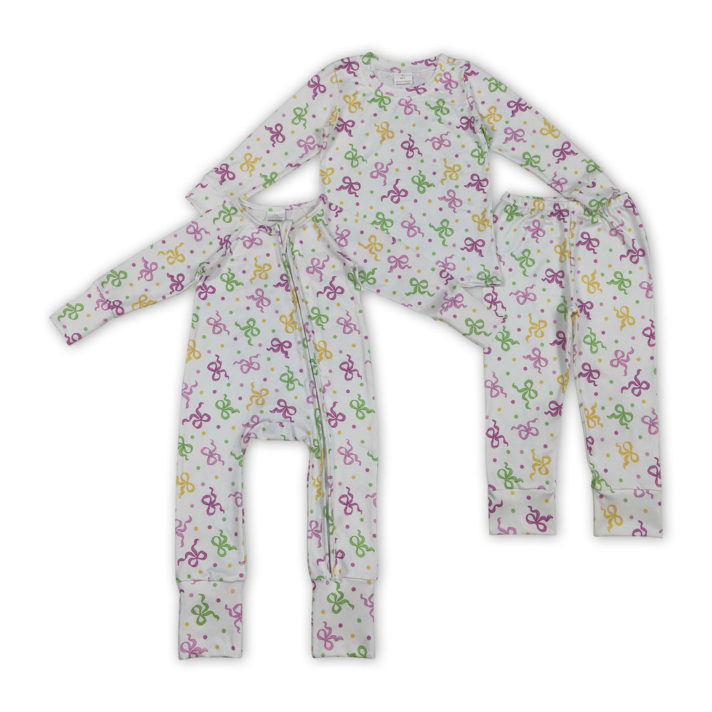 Colorful Bows Dots Print Girls Mardi Gras Matching Clothes Sisters Wear