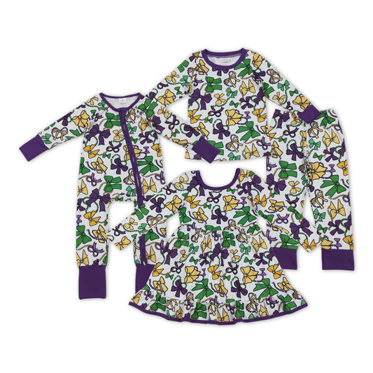 Colorful Bows Print Girls Mardi Gras Clothes Sisters Matching Wear