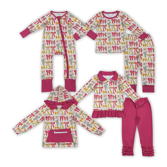 Colorful Bows Girls Fall Clothes Sisters Matching Wear