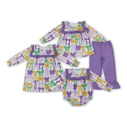 Colorful Bows Girls Mardi Gras Clothes Sisters Matching Wear
