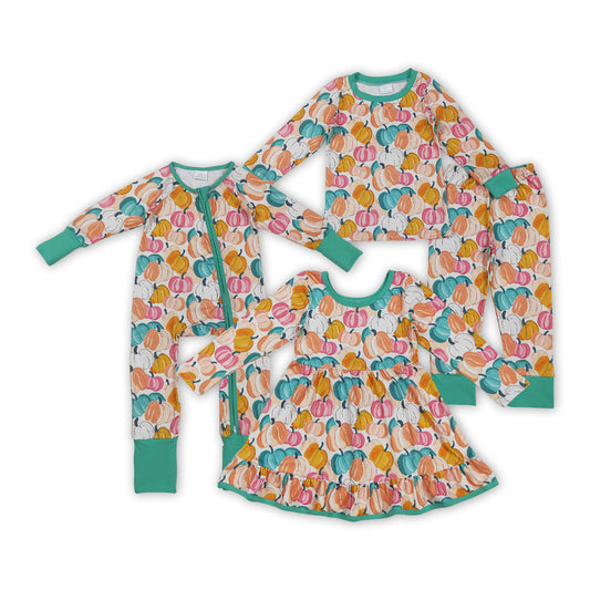 Colorful Pumpkin Girls Fall Clothes Sisters Matching Wear