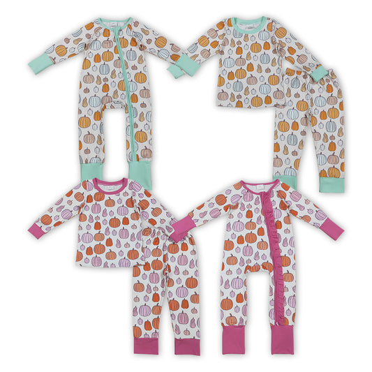 Colorful Pumpkin Print Kids Fall Pajamas Clothes Sibling Wear