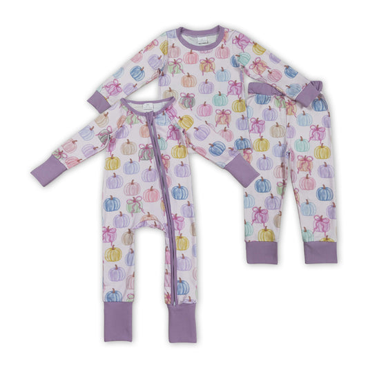 Colorful Pumpkin Print Girls Fall Pajamas Matching Clothes