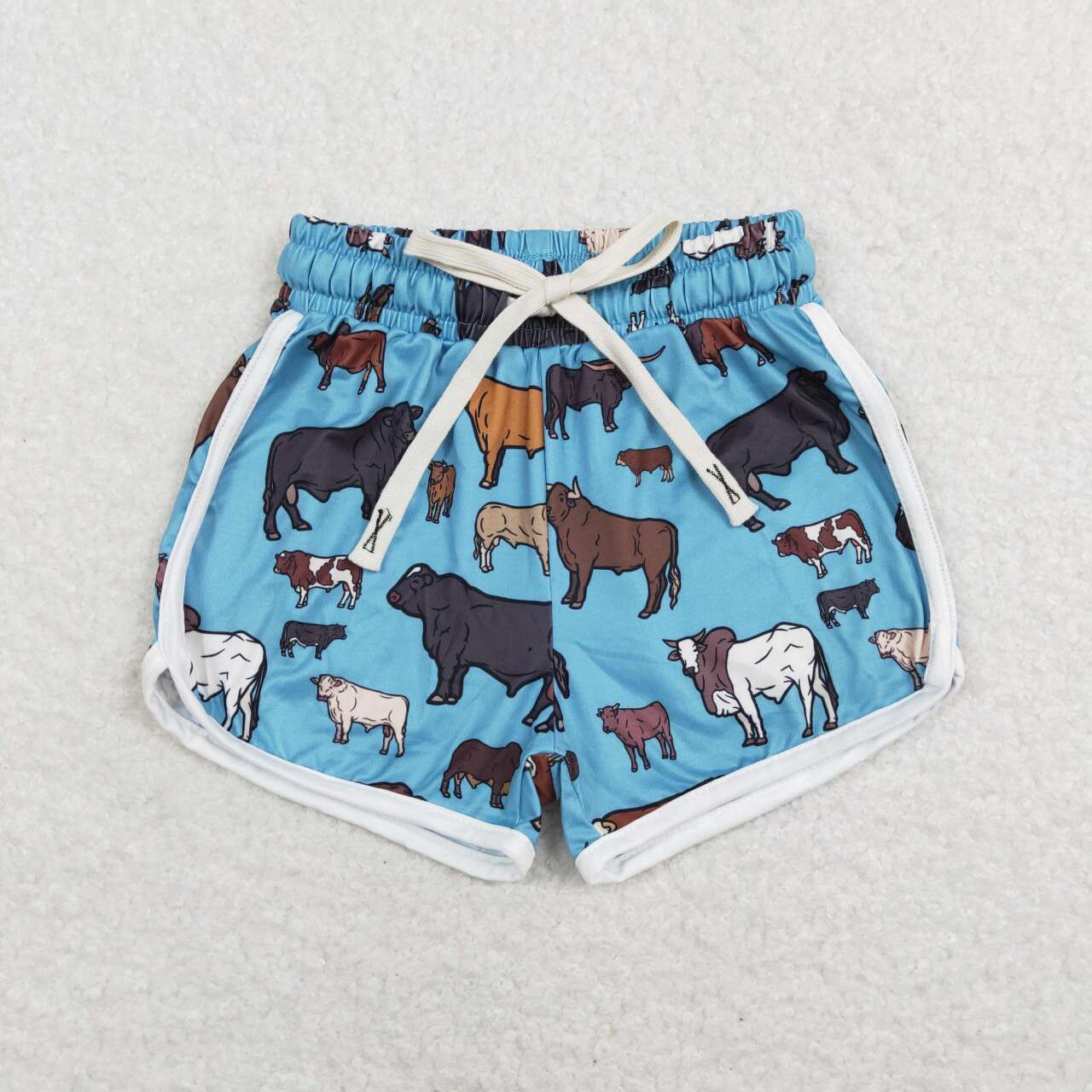 SS0124 Blue Cow Print Girls Summer Western Shorts