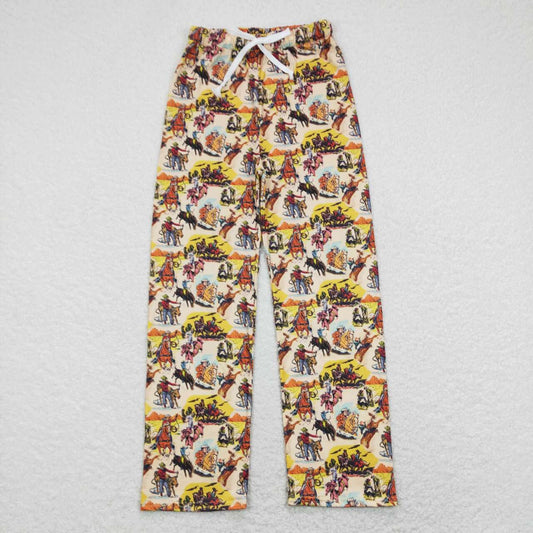 P0380 Yellow Cowboy Rodeo Print Adult Western Pajamas Pants