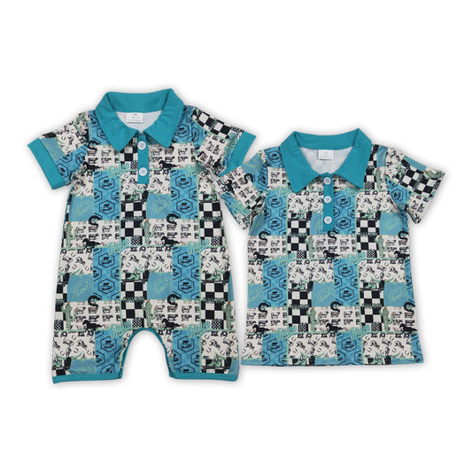 Cowboy Rodeo Plaid Print Boys Western Matching Clothes Brothers Wear