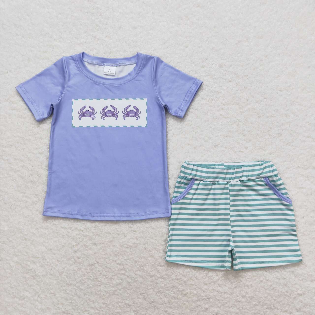 BSSO0637 Crab Top Stripes Shorts Boys Summer Clothes Set