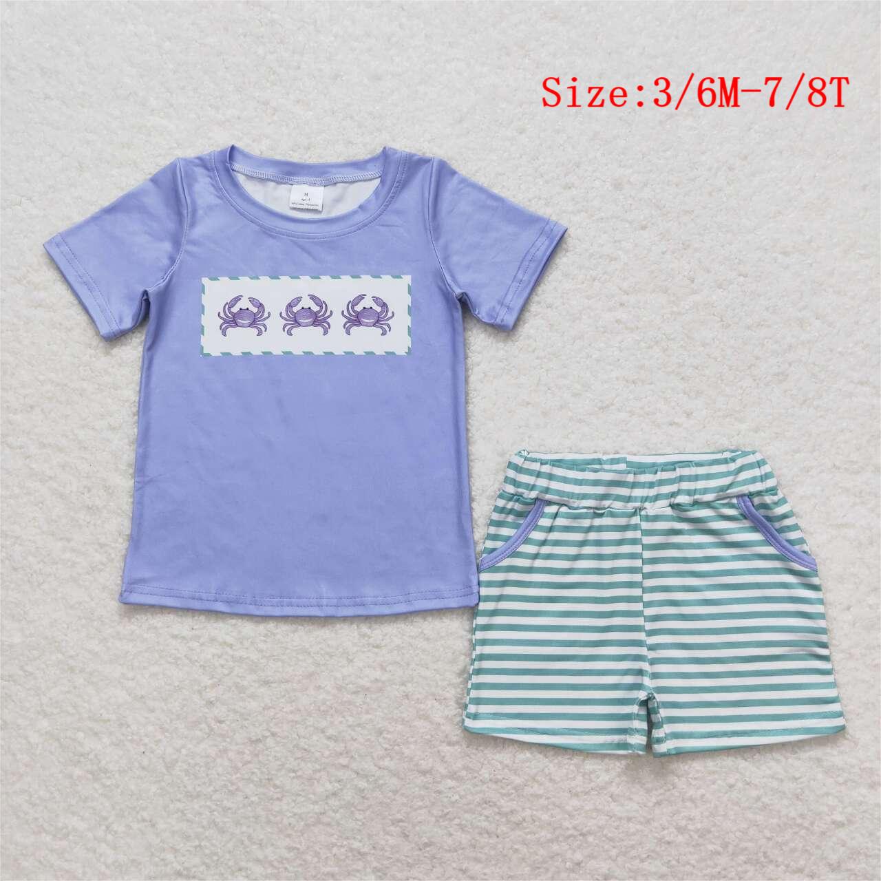 BSSO0637 Crab Top Stripes Shorts Boys Summer Clothes Set