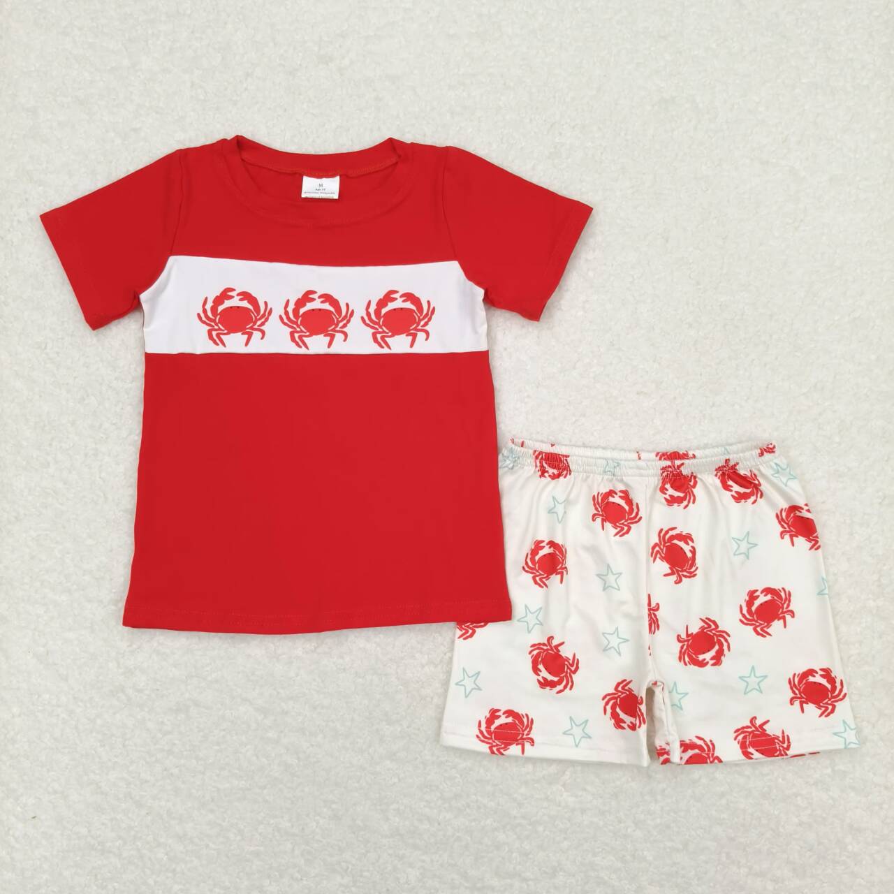 BSSO0670  Crab Red Top Stars Shorts Boys Summer Clothes Set