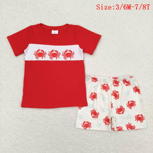 BSSO0670  Crab Red Top Stars Shorts Boys Summer Clothes Set