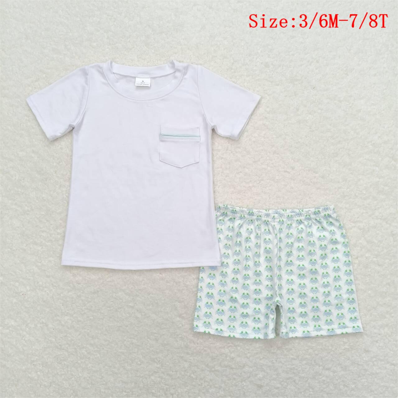 BSSO0797  Blue Pocket Top Blue Crab Shorts Boys Summer Clothes Set