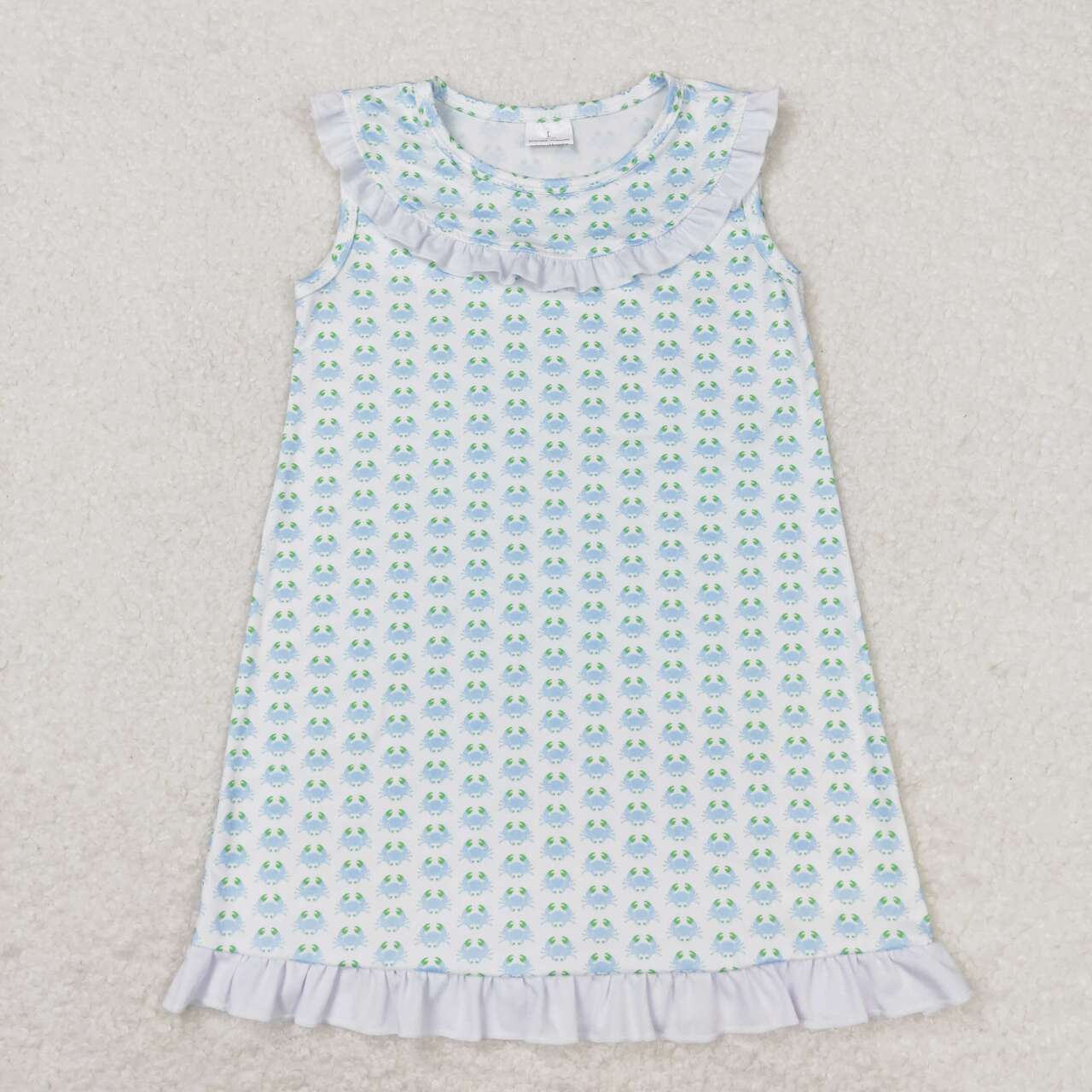 GSD1078  Blue Crab Print Girls Knee Length Summer Dress