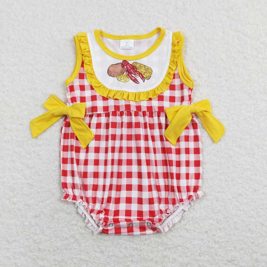 SR0769 Crayfish Corn Potatoes Print Baby Girls Summer Romper