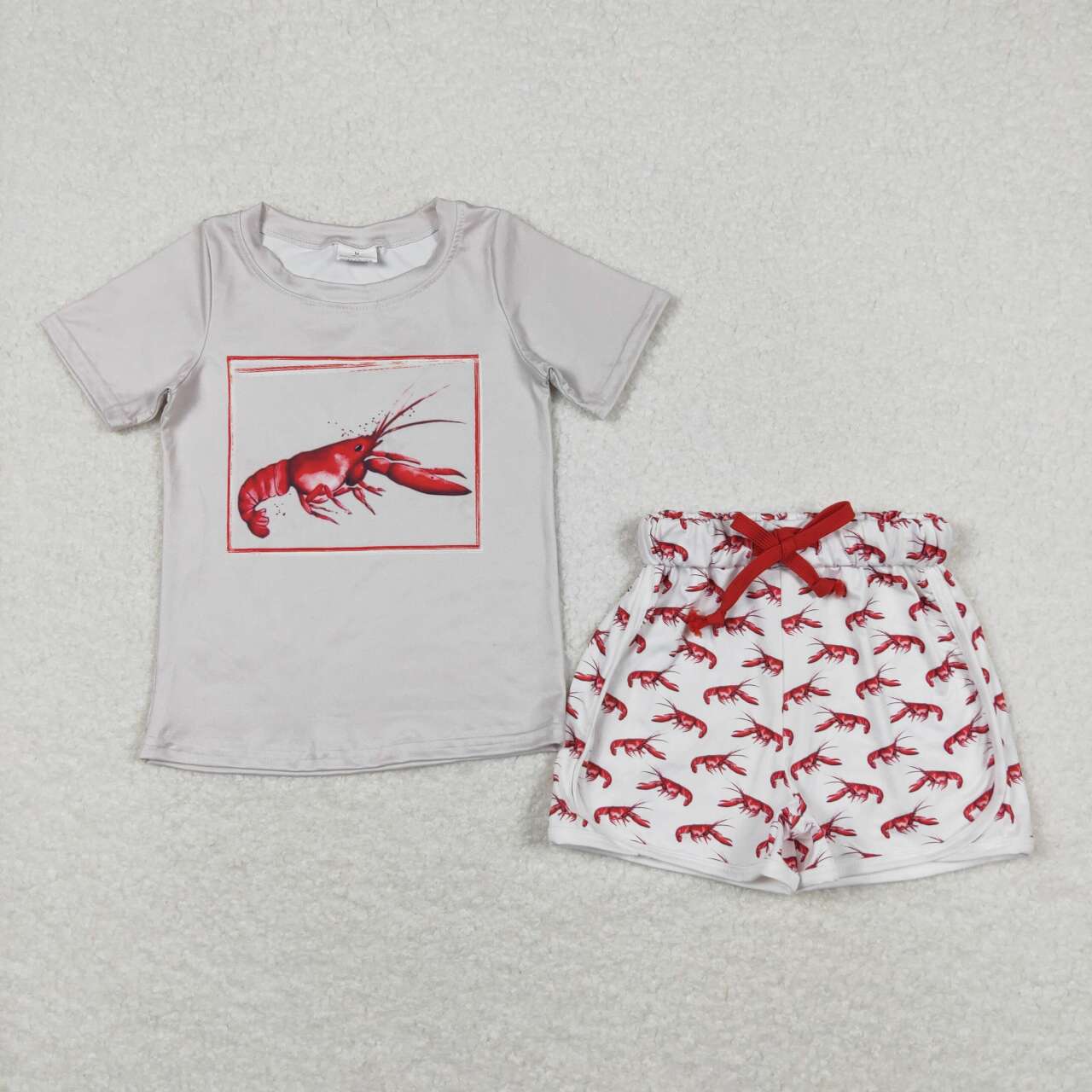 BSSO0745  Crayfish Print Shorts Boys Summer Clothes Set