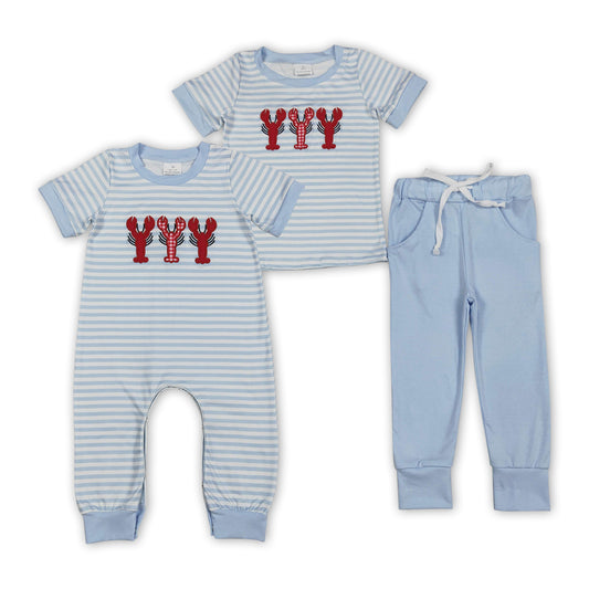 Crayfish Embroidery Stripes Boys Matching Clothes Brothers Wear