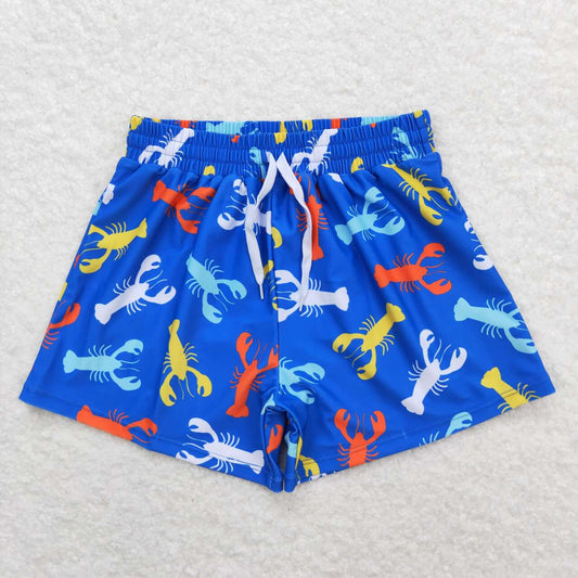 S0269 Boys Crayfish Blue Print Swim Trunks