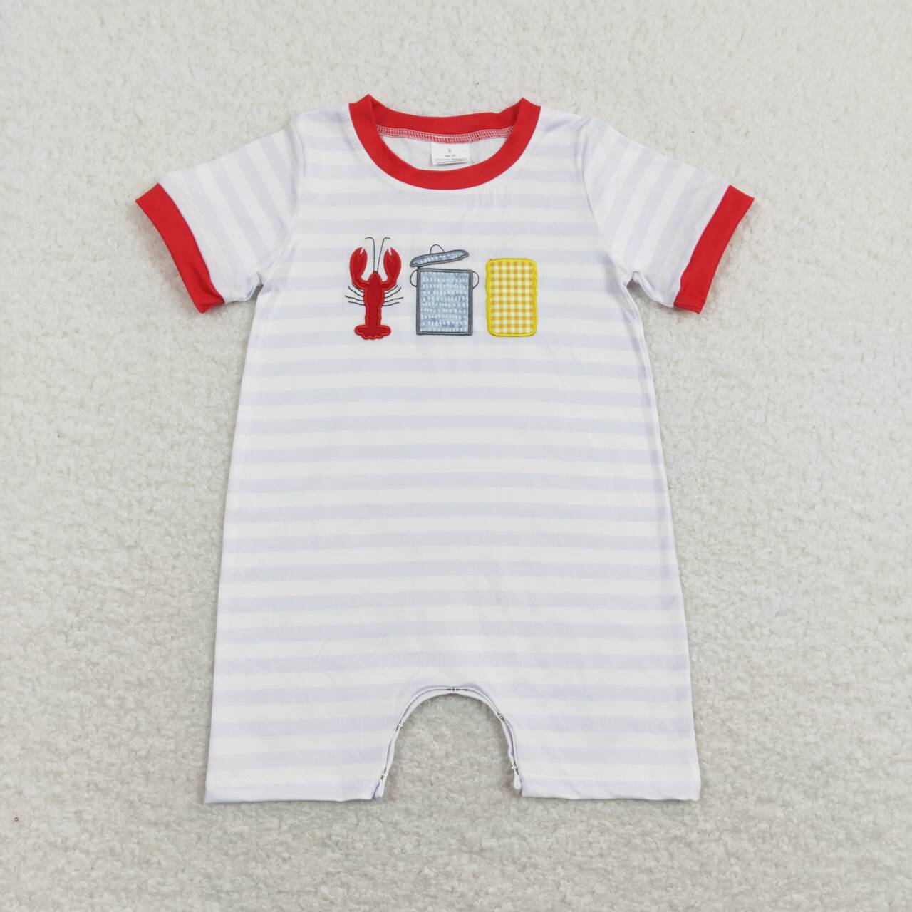 SR0744  Crayfish Corn Embroidery Baby Boys Summer Romper