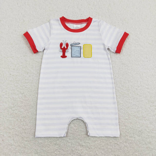 SR0744  Crayfish Corn Embroidery Baby Boys Summer Romper