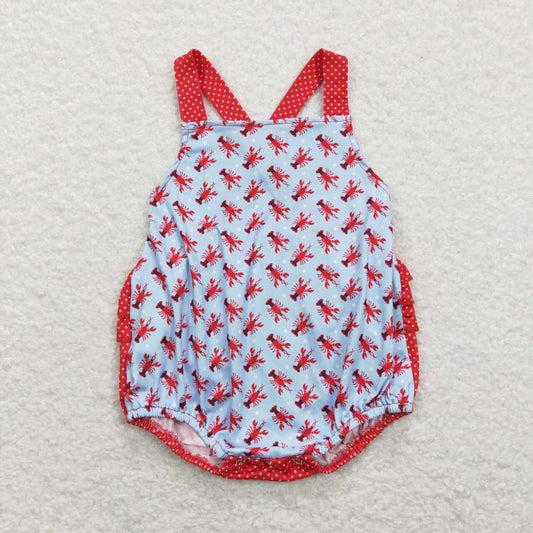 SR0745  Crayfish Print Baby Girls Summer Bubble Romper