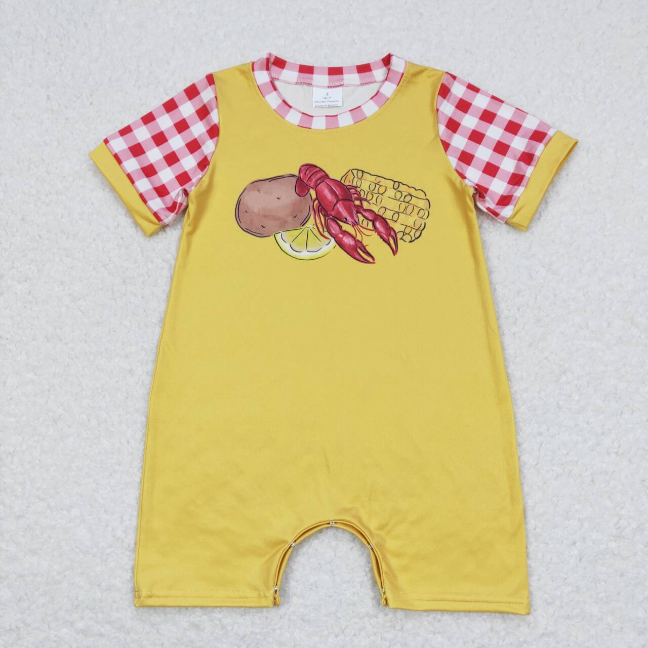 SR0770 Crayfish Corn Potatoes Print Baby Boys Summer Romper