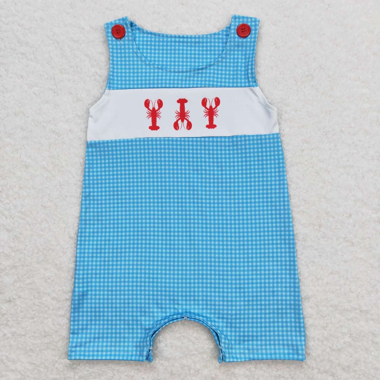 SR1049 Crayfish Blue Plaid Print Baby Boys Summer Romper