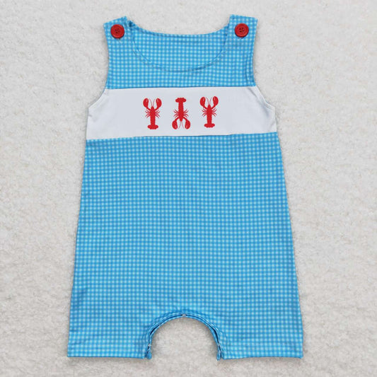 SR1049 Crayfish Blue Plaid Print Baby Boys Summer Romper