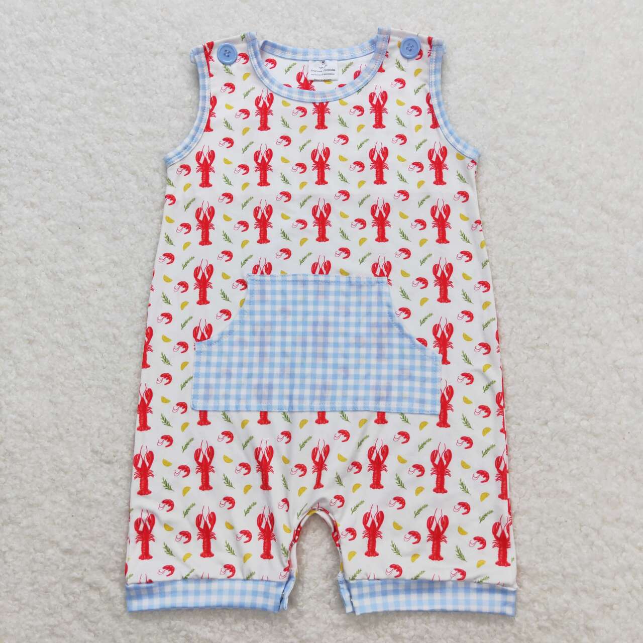 SR1137 Crayfish  Print Baby Boys Pocket Summer Romper