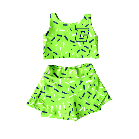 (Custom Design Preorder MOQ 5) Team's Crew Sprinkles Print Shorts Skirts Girls Summer Yoga Clothes Set