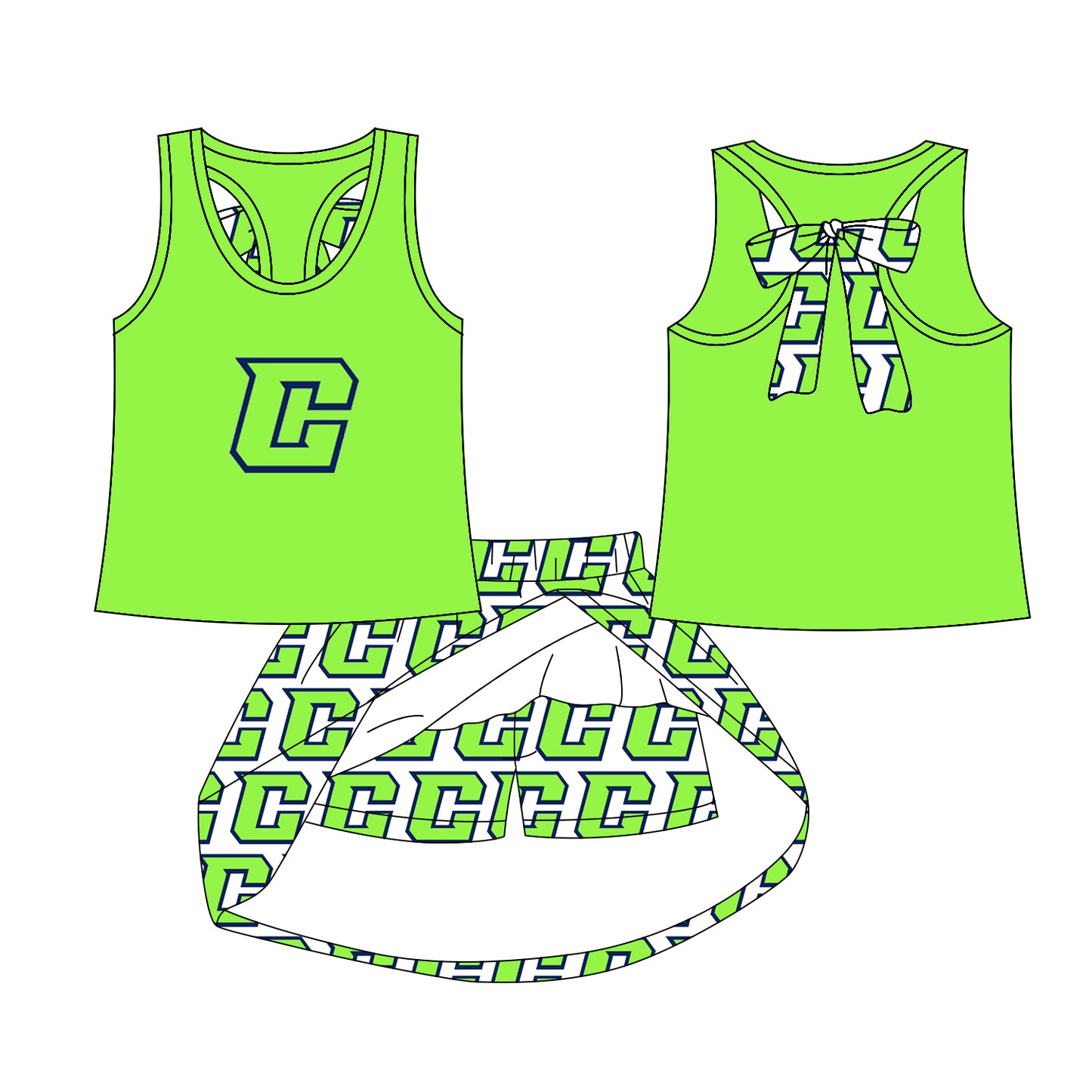 (Custom Design Preorder MOQ 5) Team's Crew Top Skirts Shorts Girls Summer Clothes Sets