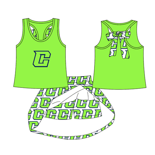 (Custom Design Preorder MOQ 5) Team's Crew Top Skirts Shorts Girls Summer Clothes Sets