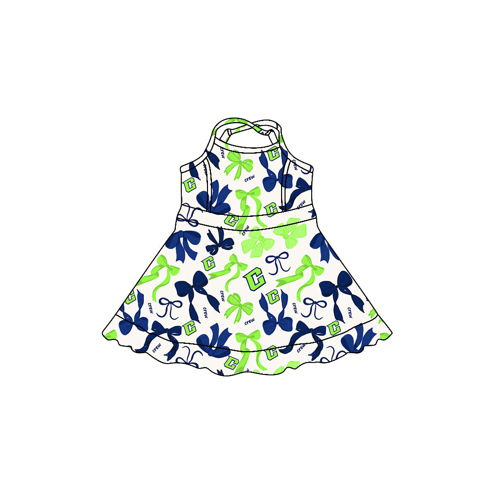 (Custom Design Preorder MOQ 5) Team's Crew Bows Print Shorts Skirts Girls Summer Yoga Dress