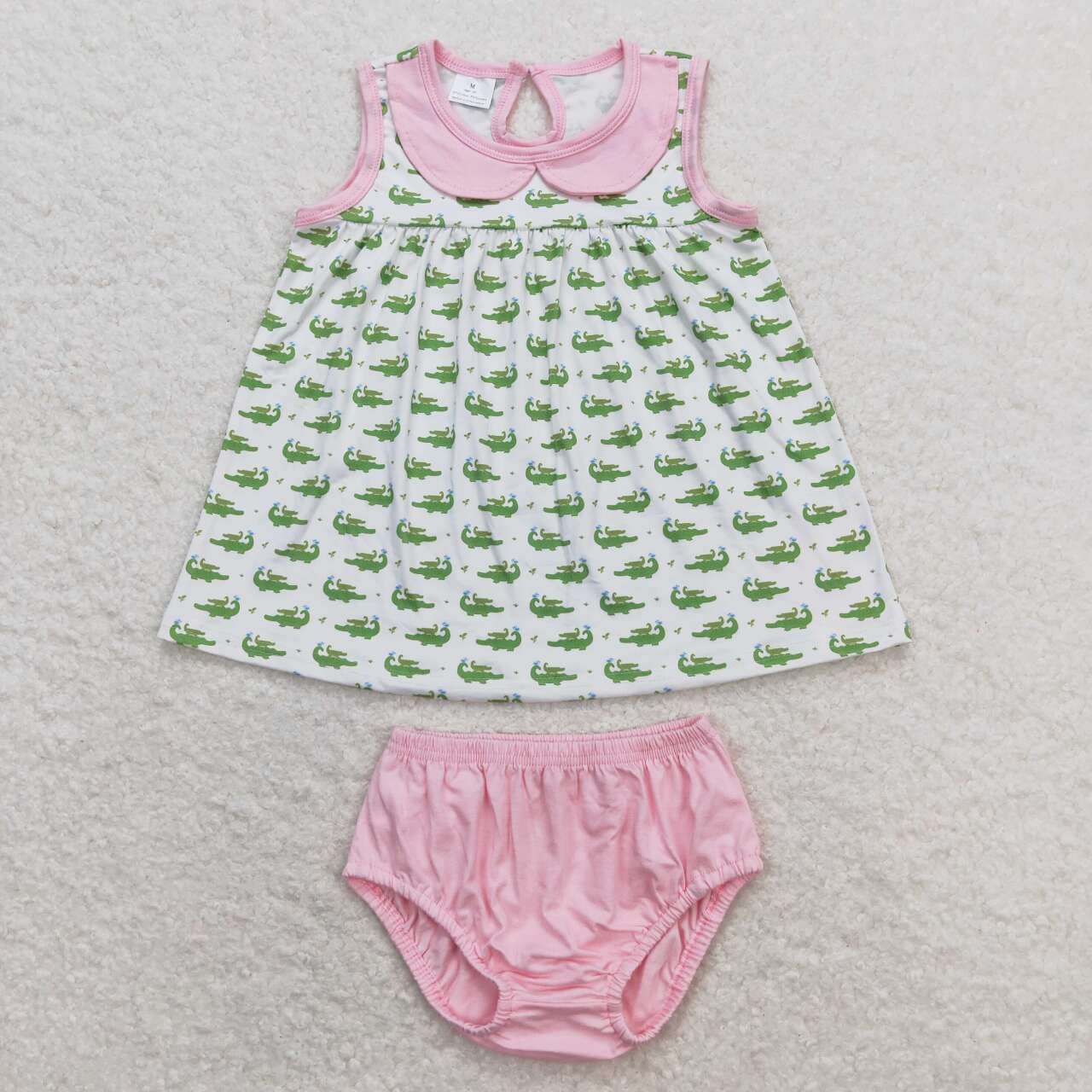 GBO0277 Crocodile Print Baby Girls Summer Bummie Set