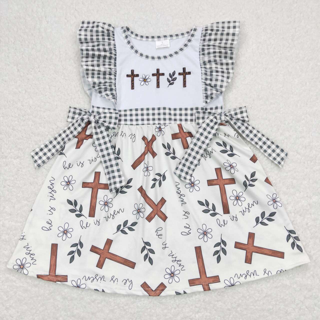 GSD0680 Cross Flowers Embroidery Girls Easter Knee Length Dress