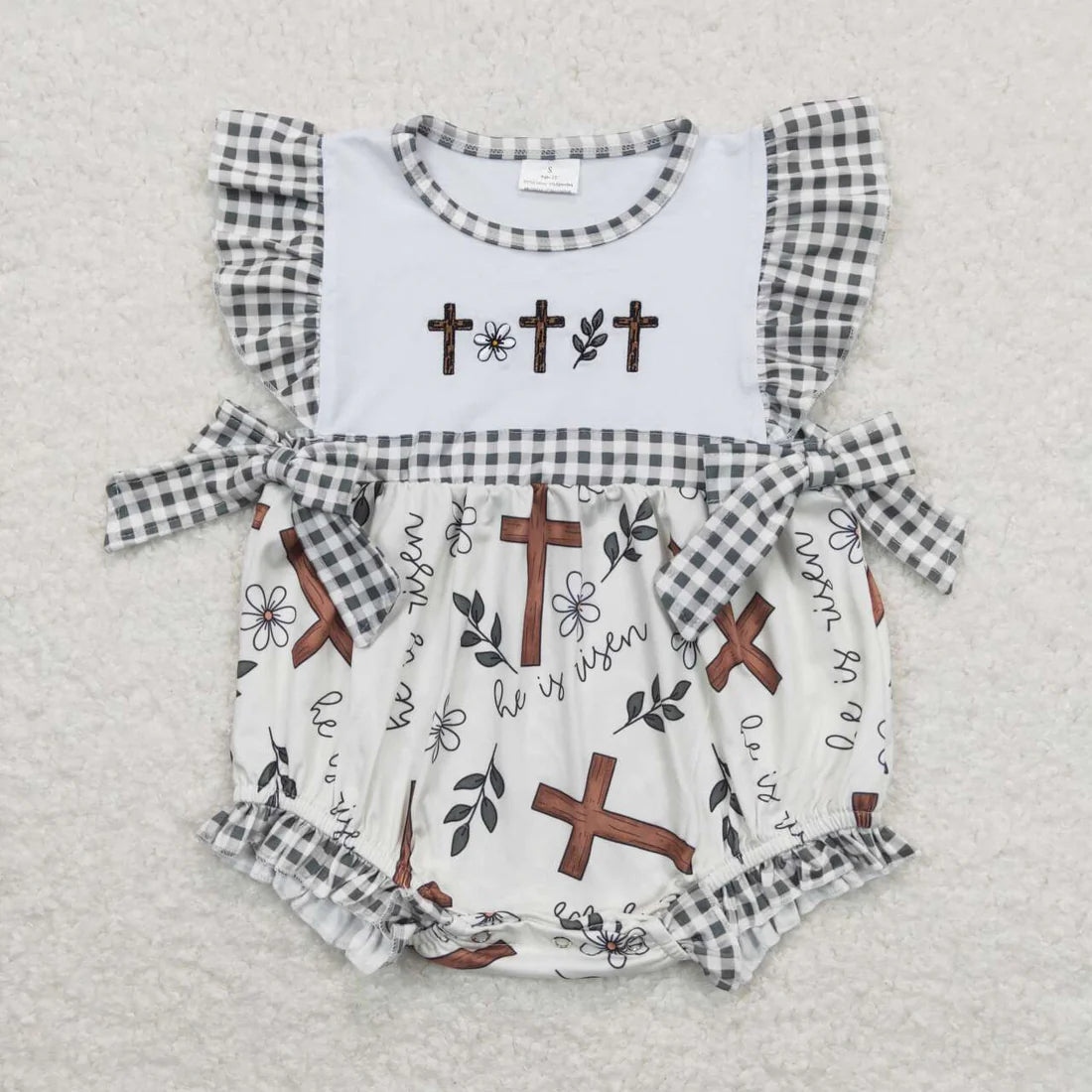 Cross Embroidery Stripes Print Sibling Easter Matching Clothes