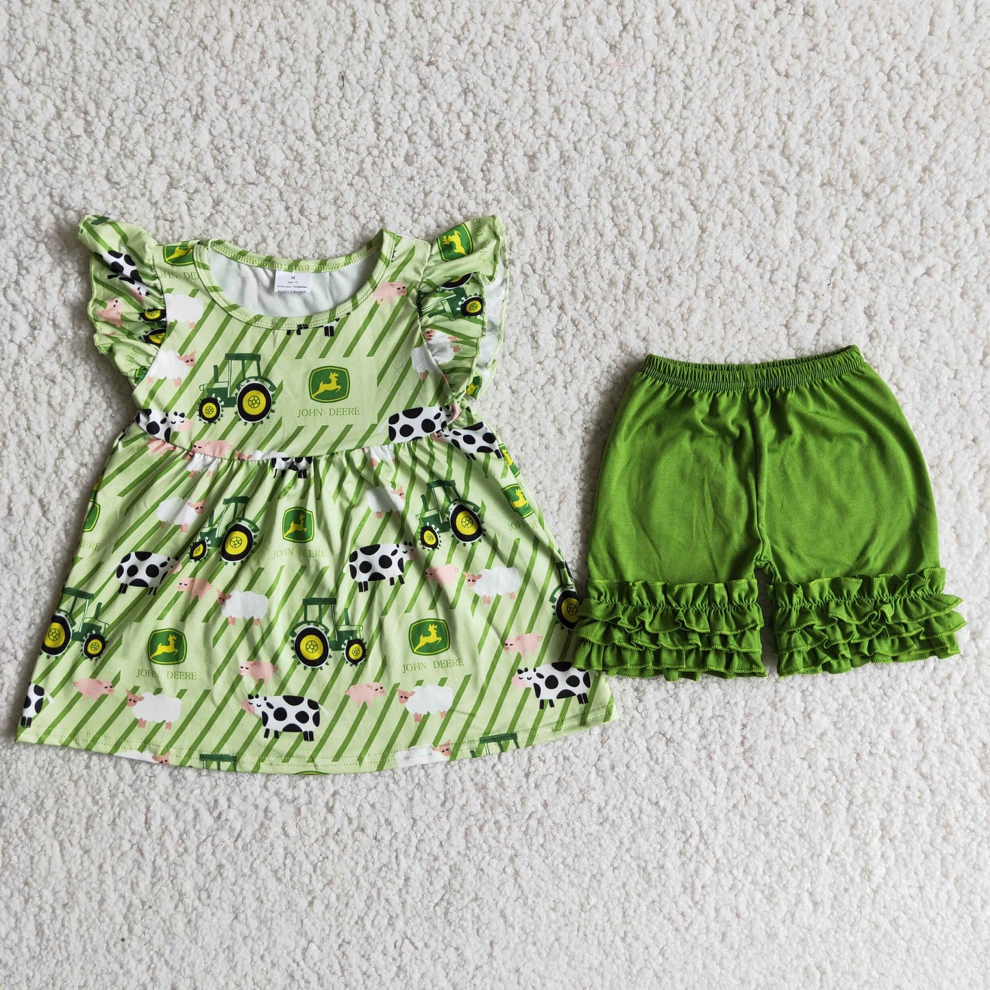 (Promotion)Girls summer green farm print outfits D11-26